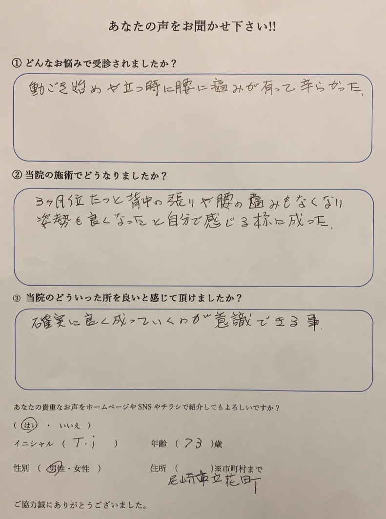 腰の痛み　70代　尼崎市　男性