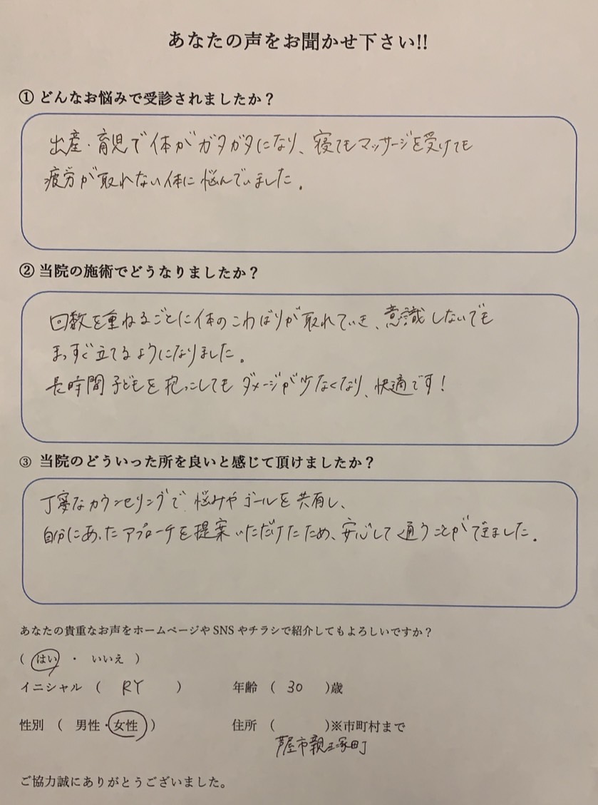 出産・育児の疲労　30代　芦屋市　女性